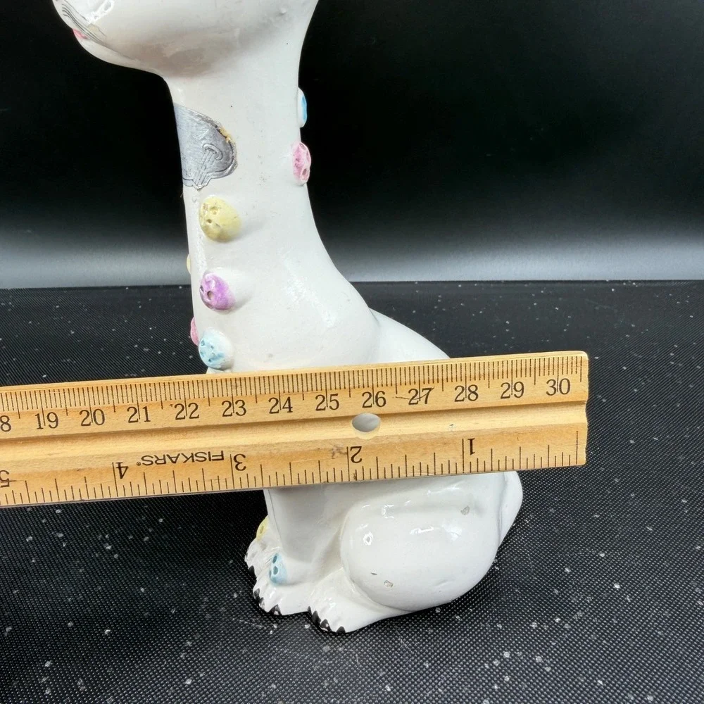 Vintage Tosca Italy Ceramic Cat Figurine MCM Hand Painted White Pastel Buttons